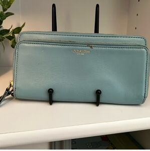 Coach Light Blue Leather Long Wallet GUC Gold Hardware